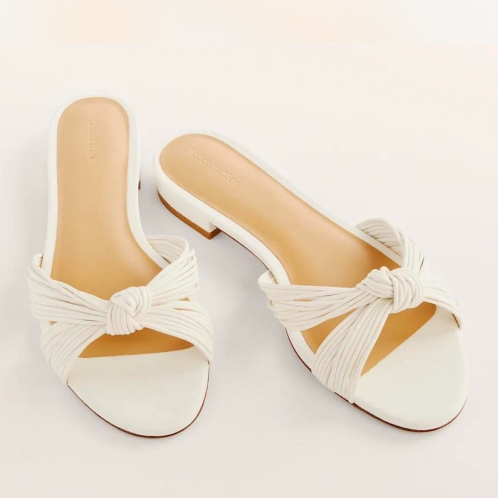 Reformation Cream Knotted Slide Sandals